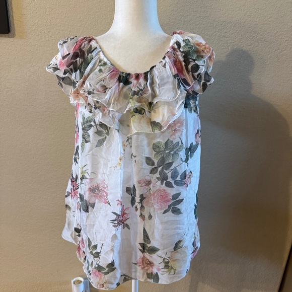 NWT Le Marais paris off the shoulder floral silk top sz.XL Sheer w/Camisole - Picture 1 of 6